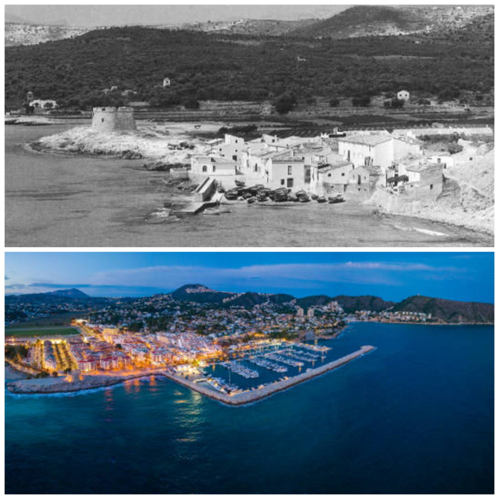 Moraira en los años 60-70 y en la actualidad.